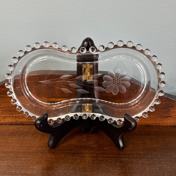 Vintage Cornflower Cut Candlewick Glass Tray - Picture 8 of 12